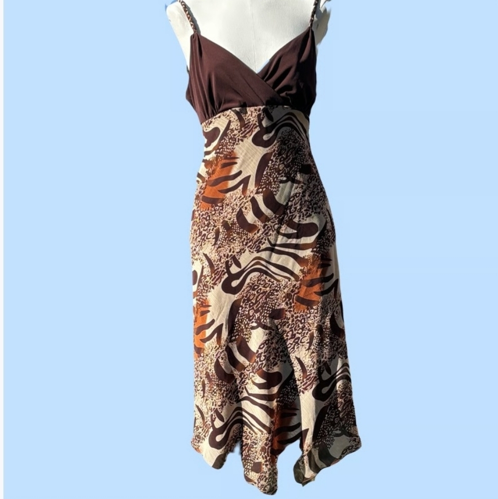 Vintage Scarlett Y2K Animal Print Chiffon Midi Dress (Size 8)